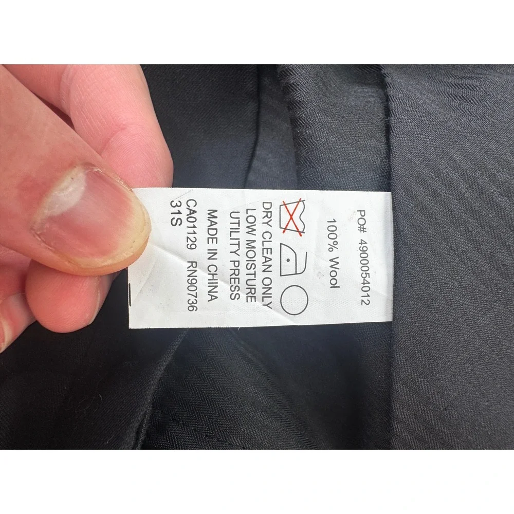 Black 100%‎ Wool Dress Pants Flat Front Trousers 31S Mens Business Formal
